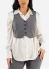 Sleeveless Button Up Stripe Vest Grey sold by Moda