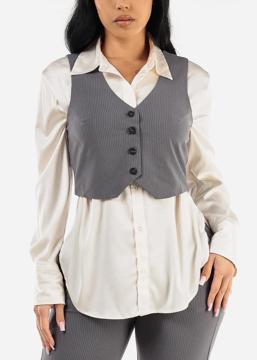 Sleeveless Button Up Stripe Vest Grey sold by Moda product image thumbnail 3