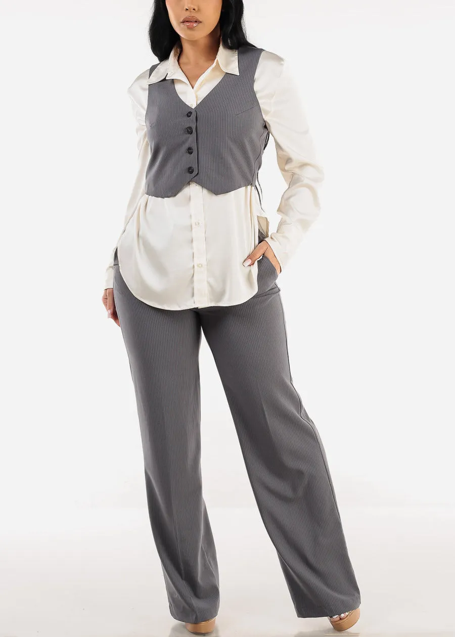 Sleeveless Button Up Stripe Vest Grey sold by Moda product image thumbnail 4