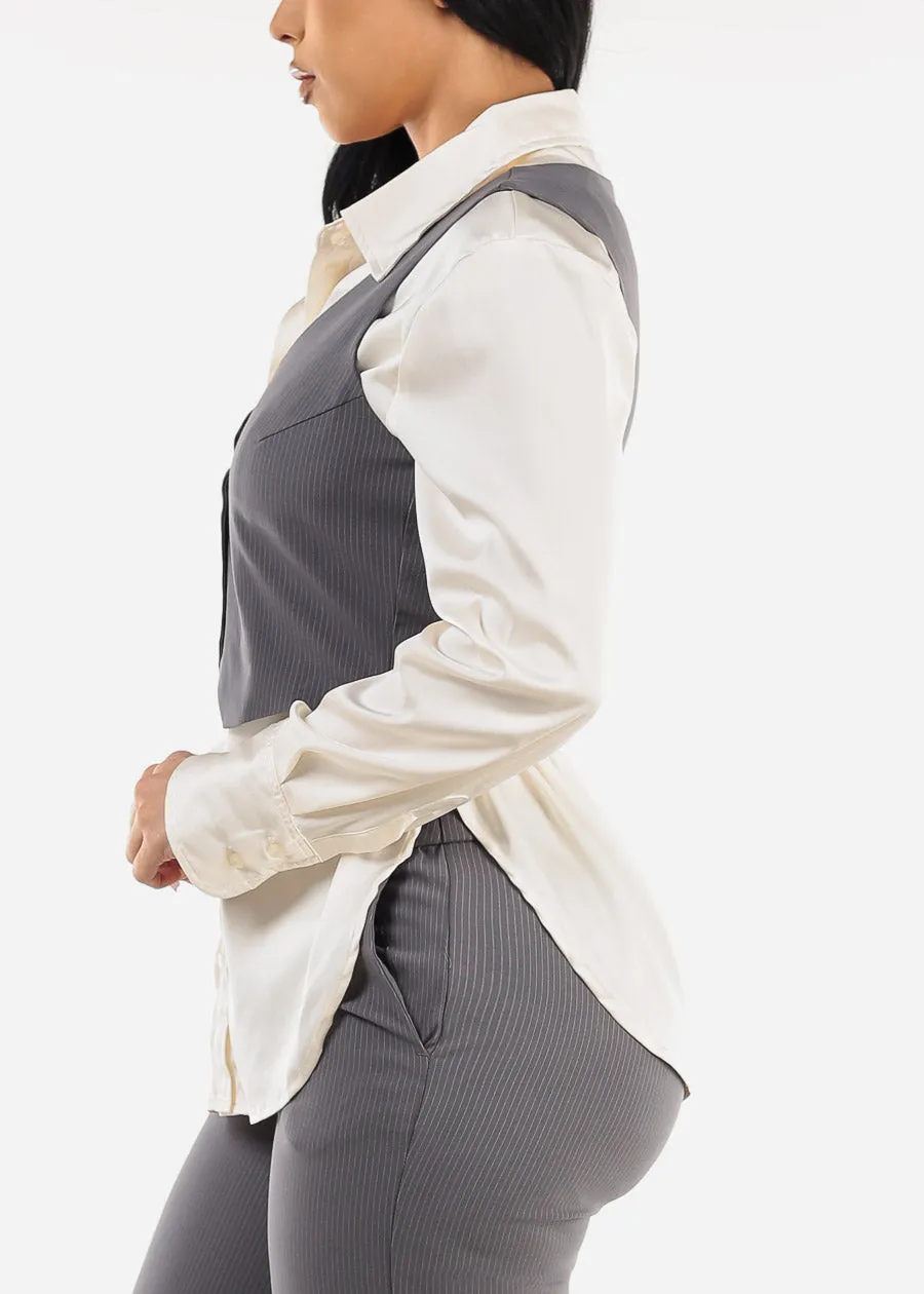 Sleeveless Button Up Stripe Vest Grey sold by Moda product image thumbnail 5