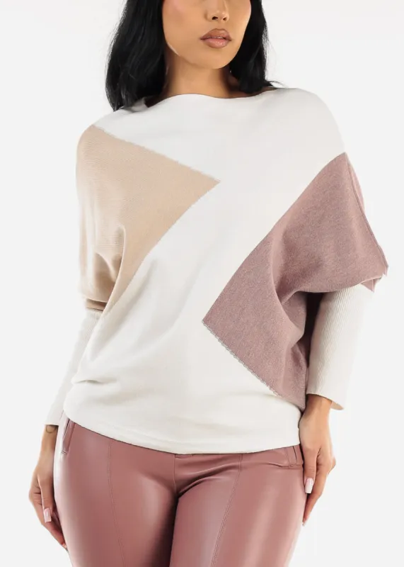 Quarter Sleeve Colorblock Sweater Ivory sold by Moda