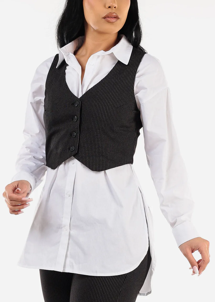 Sleeveless Button Up Stripe Vest Black sold by Moda product image thumbnail 3