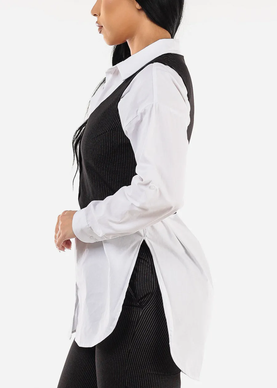 Sleeveless Button Up Stripe Vest Black sold by Moda product image thumbnail 4