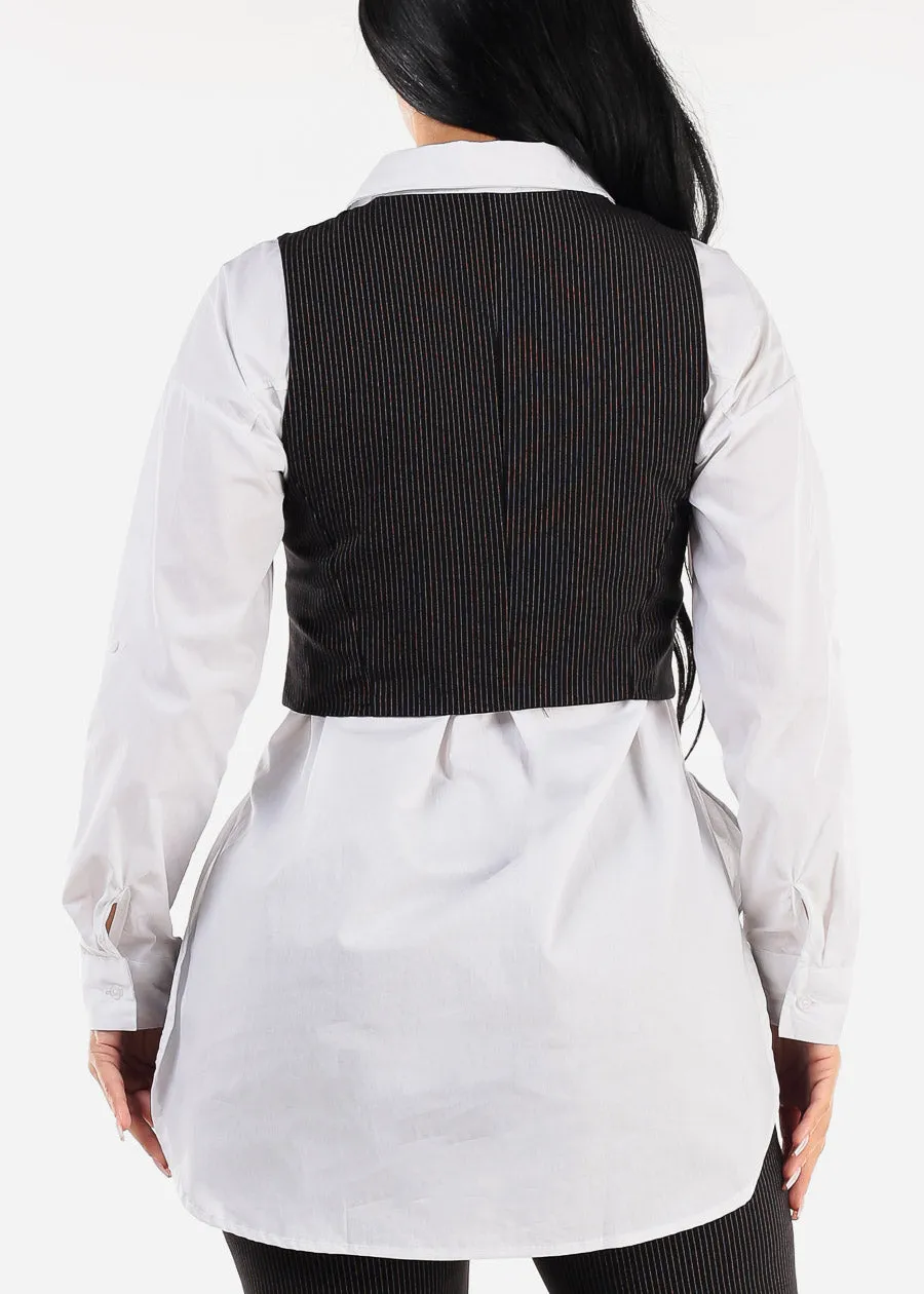 Sleeveless Button Up Stripe Vest Black sold by Moda product image thumbnail 5