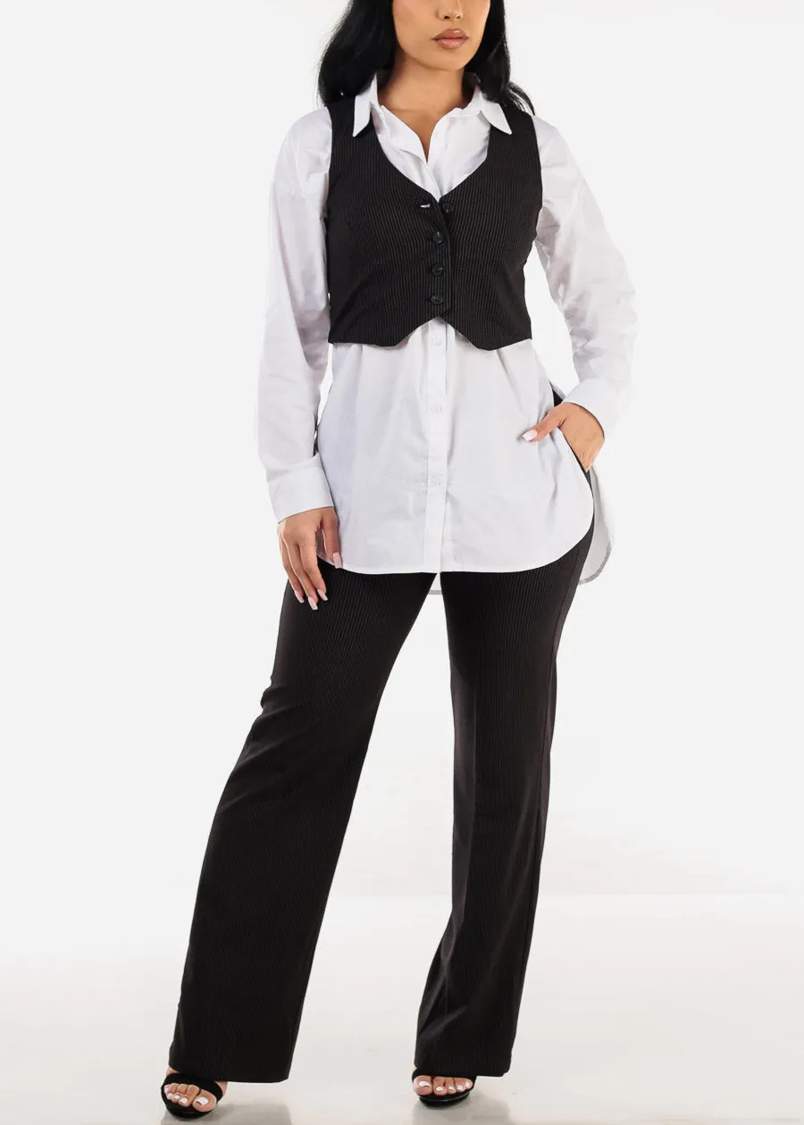 Sleeveless Button Up Stripe Vest Black sold by Moda product image thumbnail 2