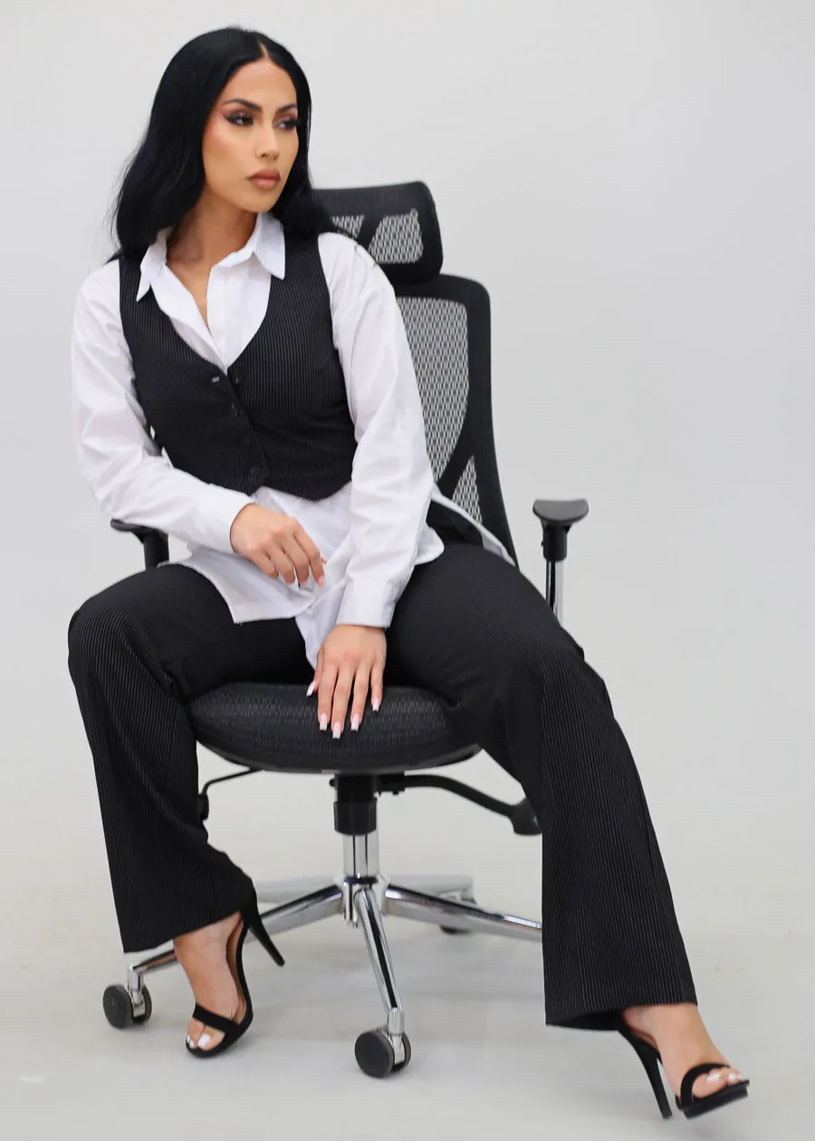 Super High Waist Stripe Straight Dressy Pants Black sold by Moda product image thumbnail 2