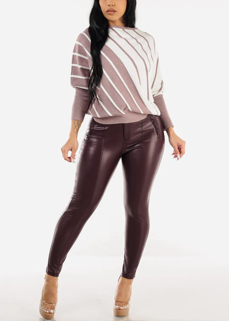 Quarter Sleeve Boat Neckline Stripe Sweater Berry sold by Moda product image thumbnail 2