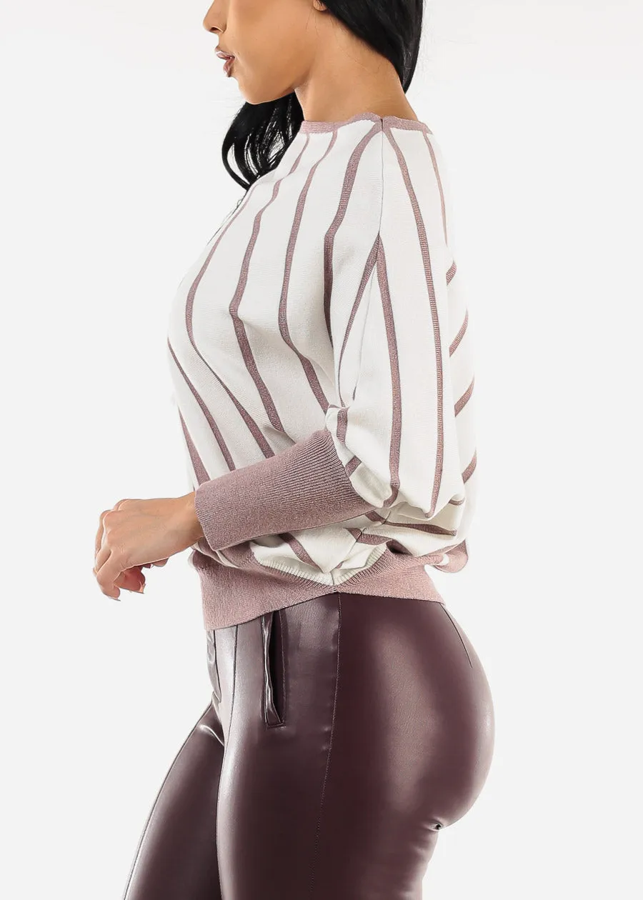 Quarter Sleeve Boat Neckline Stripe Sweater Berry sold by Moda product image thumbnail 3