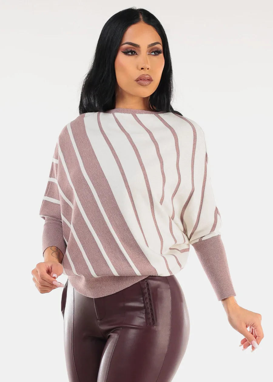 Quarter Sleeve Boat Neckline Stripe Sweater Berry sold by Moda