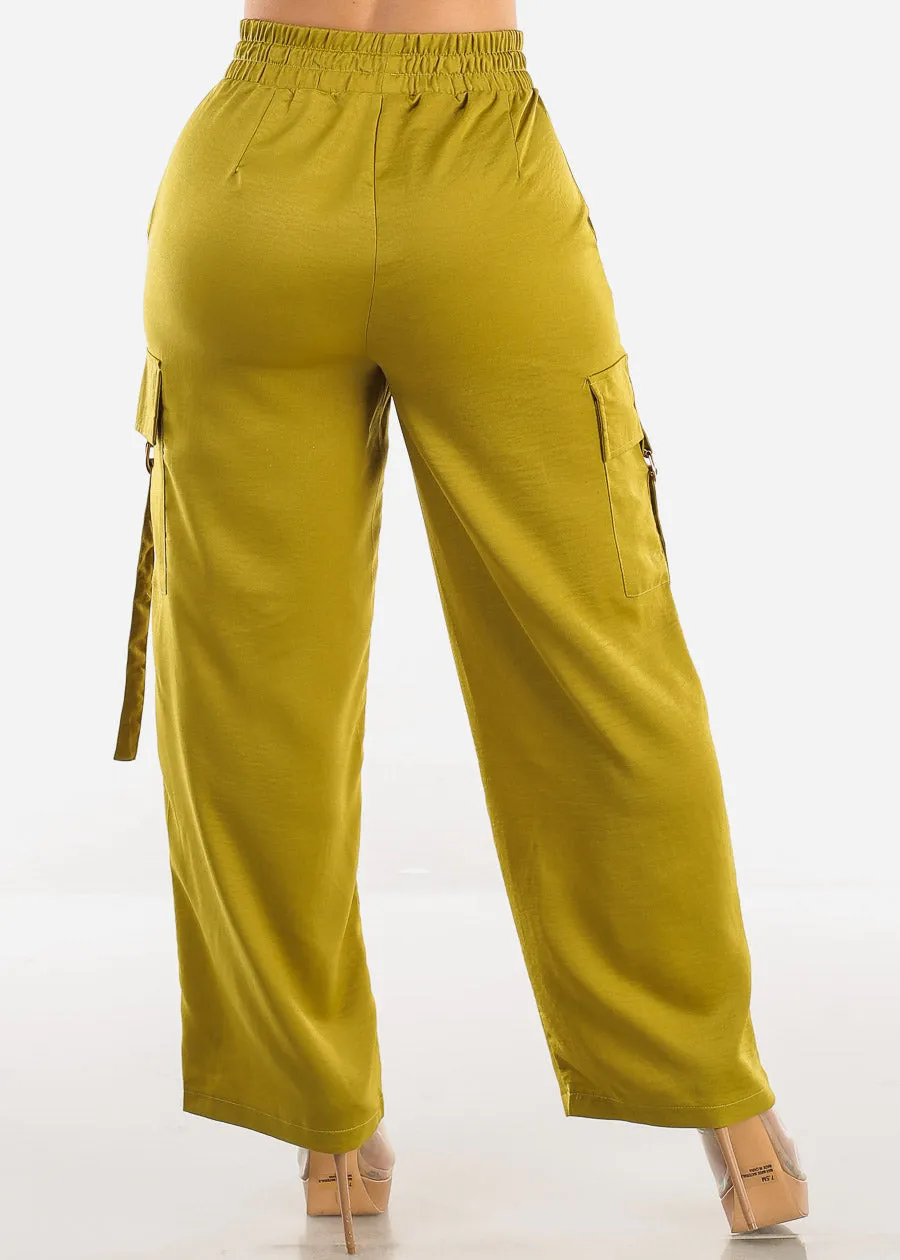 Super High Waist Satin Cargo Pants Lime sold by Moda product image thumbnail 4