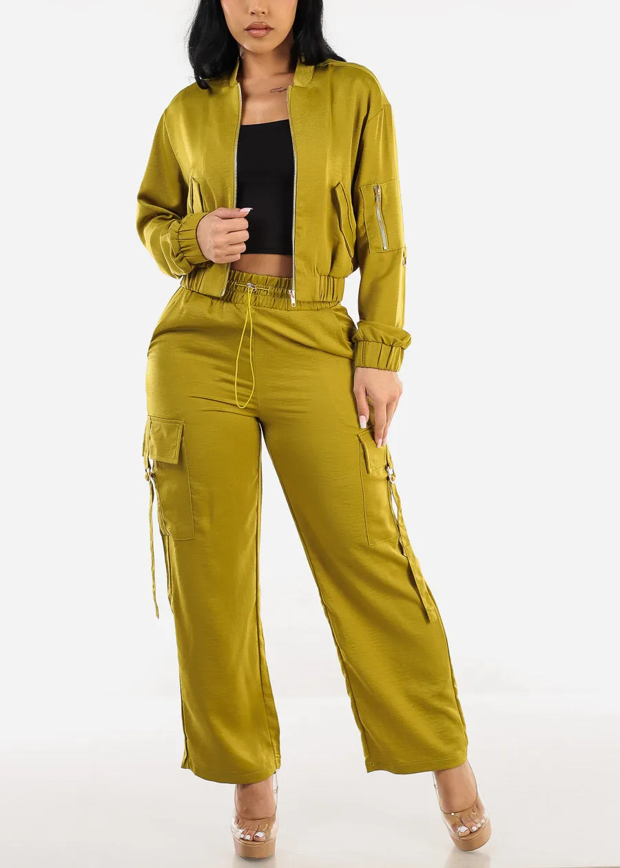 Super High Waist Satin Cargo Pants Lime sold by Moda product image thumbnail 2