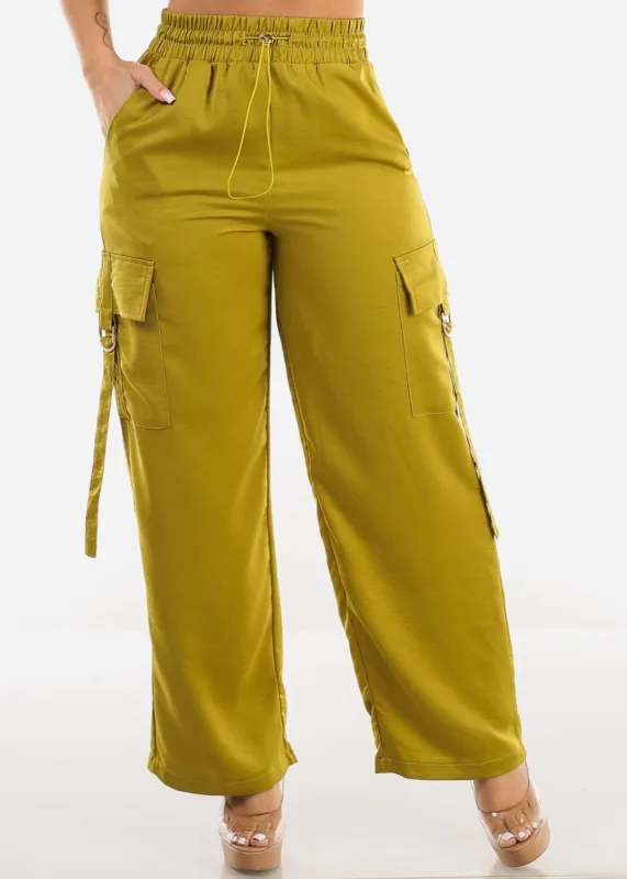 Super High Waist Satin Cargo Pants Lime sold by Moda