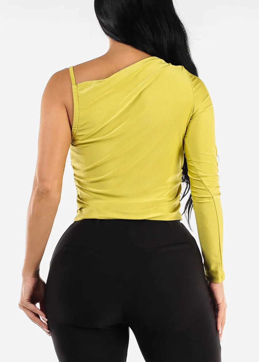 One Shoulder Asymmetrical Neckline Blouse Lime sold by Moda product image thumbnail 4