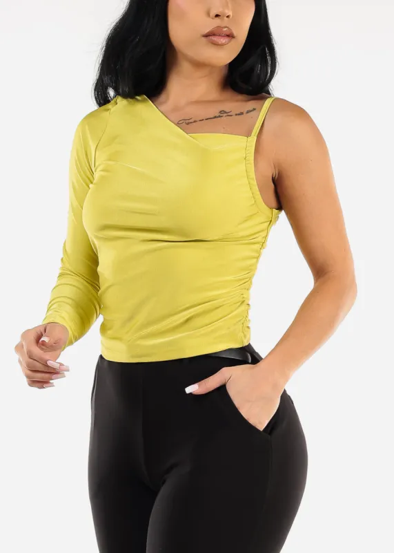 One Shoulder Asymmetrical Neckline Blouse Lime sold by Moda