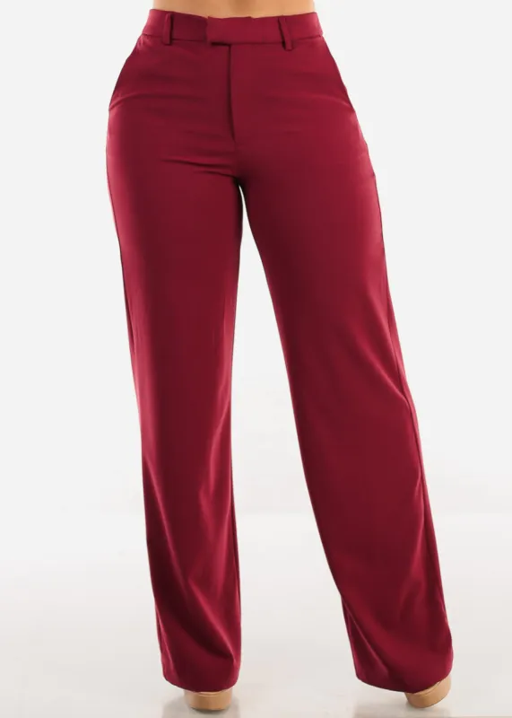 Super High Waist Formal Straight Dress Pants Burgundy sold by Moda