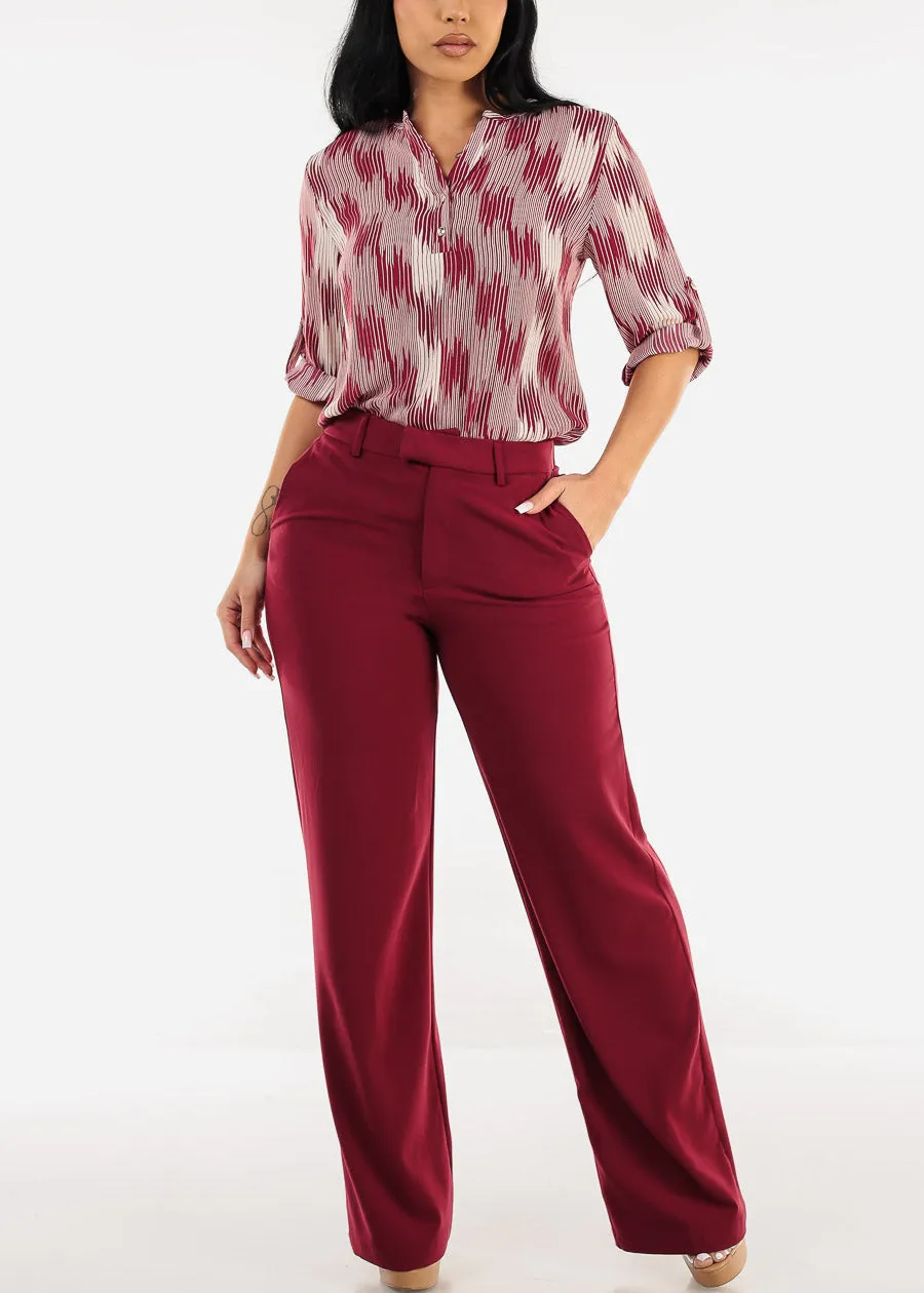 Super High Waist Formal Straight Dress Pants Burgundy sold by Moda product image thumbnail 2