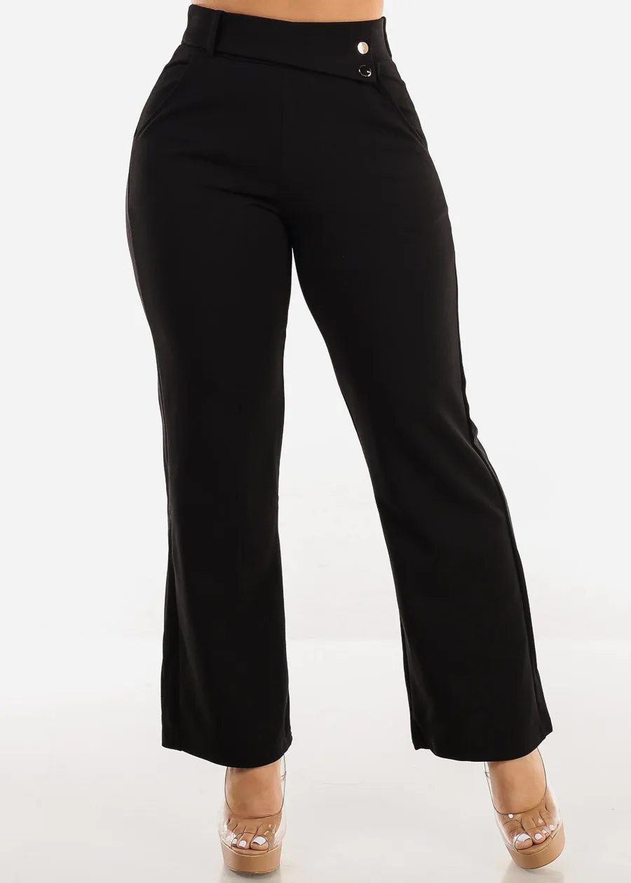 Super High Waist Black Straight Wide Leg Dressy Pants sold by Moda