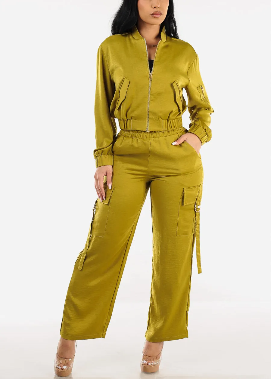 Long Sleeve Zip Up Satin Bomber Jacket Lime sold by Moda product image thumbnail 2