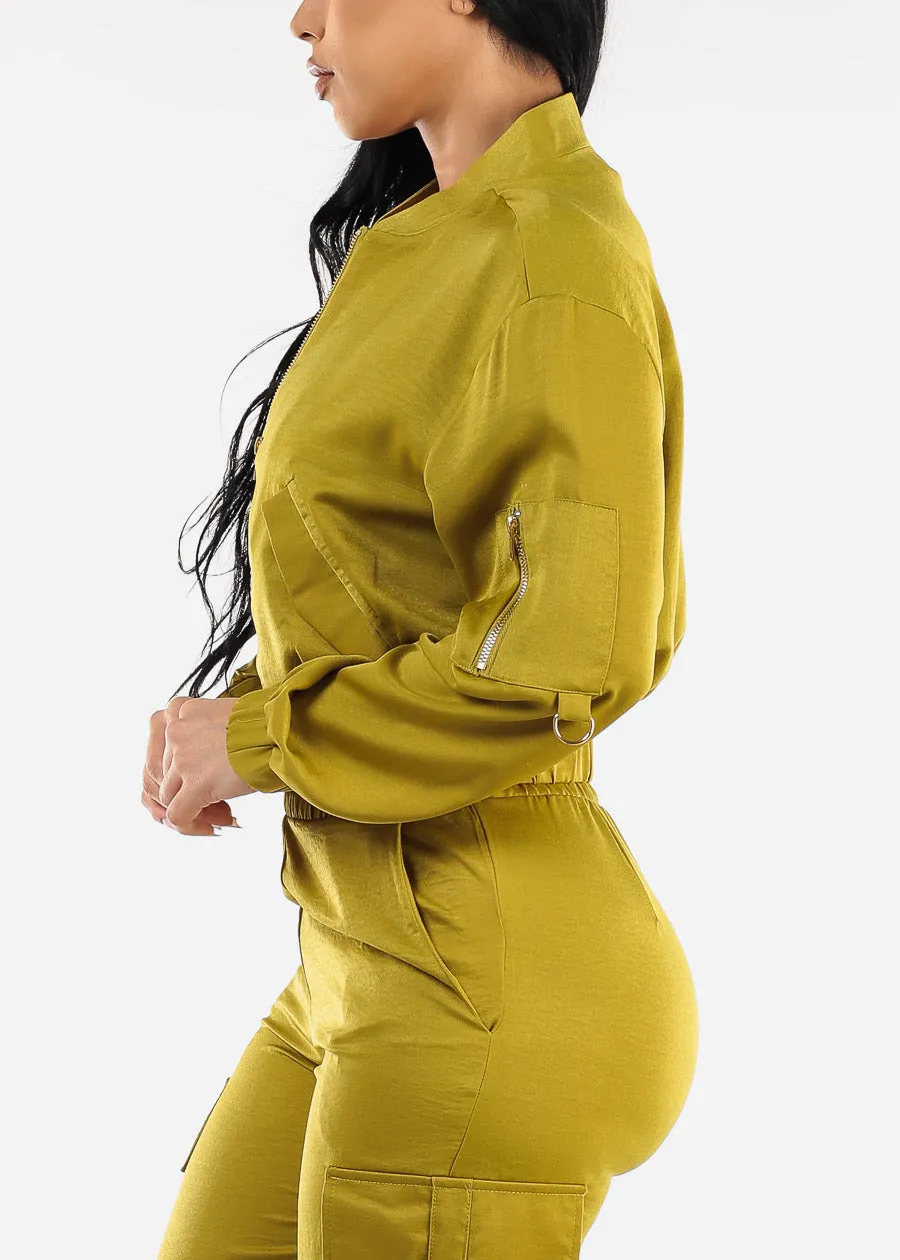 Long Sleeve Zip Up Satin Bomber Jacket Lime sold by Moda product image thumbnail 3