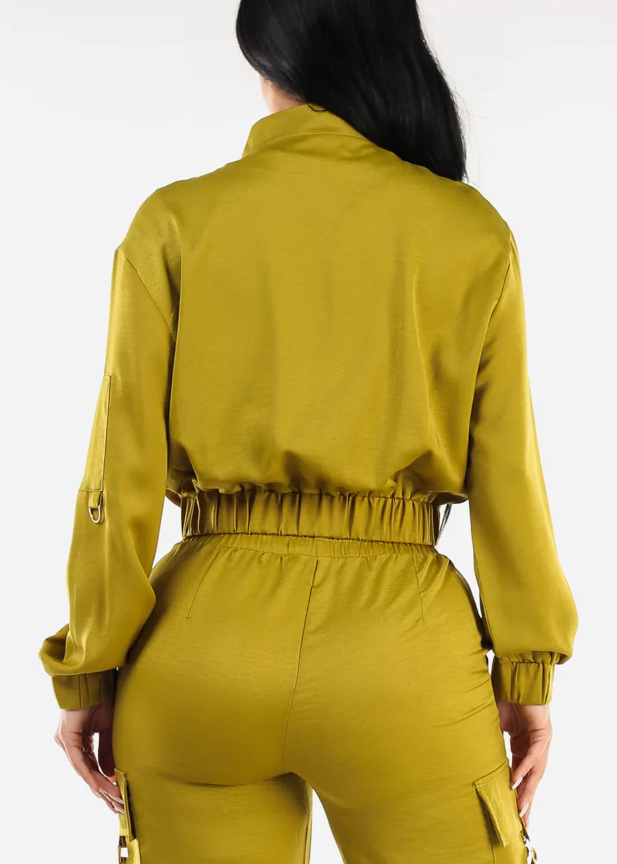 Long Sleeve Zip Up Satin Bomber Jacket Lime sold by Moda product image thumbnail 4