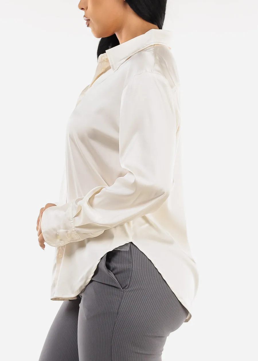 Long Sleeve Button Up Satin Blouse Ivory sold by Moda product image thumbnail 3