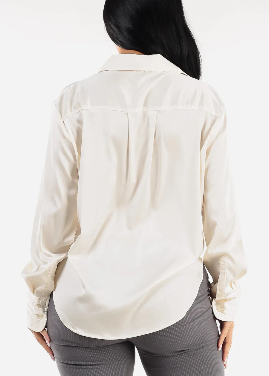 Long Sleeve Button Up Satin Blouse Ivory sold by Moda product image thumbnail 4