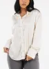 Long Sleeve Button Up Satin Blouse Ivory sold by Moda