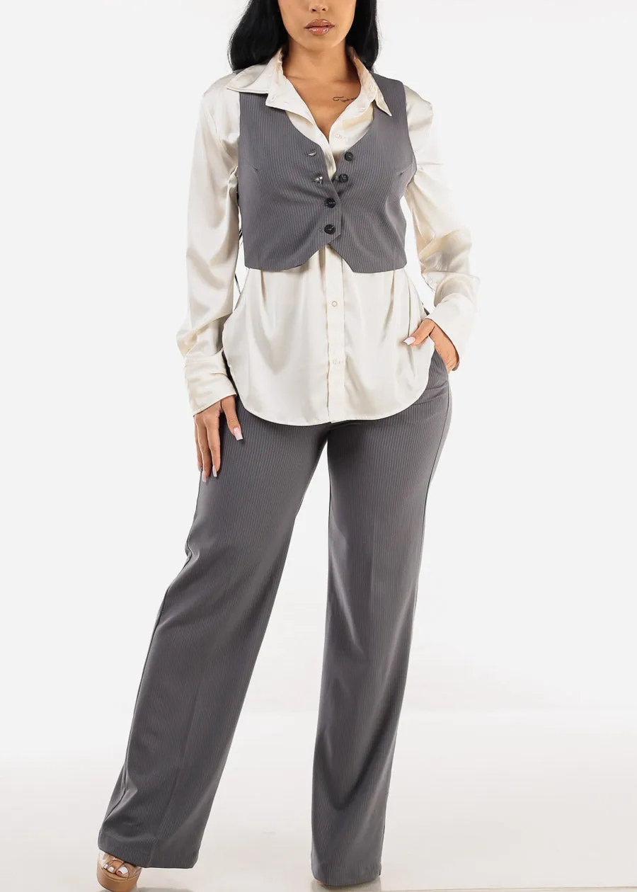 Long Sleeve Button Up Satin Blouse Ivory sold by Moda product image thumbnail 5