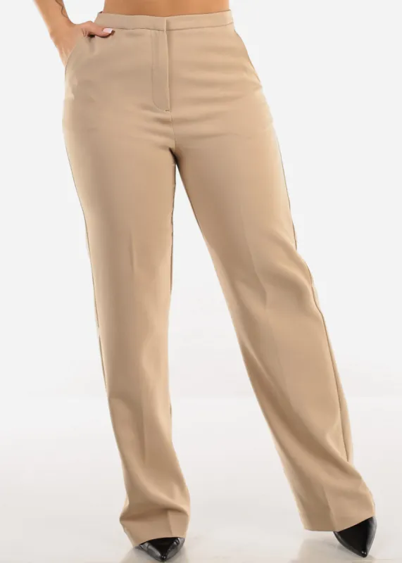 High Waist Formal Straight Khaki Dress Pants sold by Moda