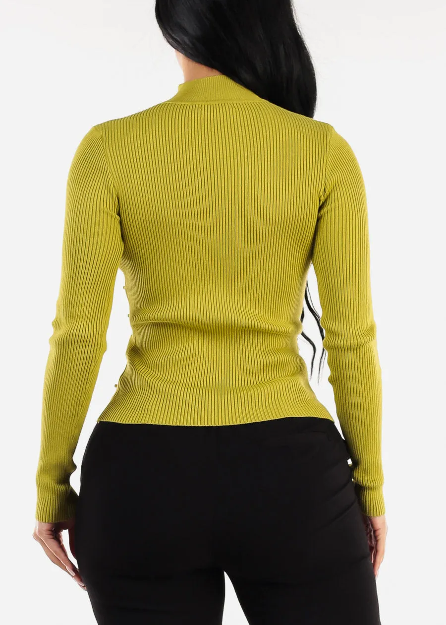 Long Sleeve Mock Neck Pearl Sweater Lime sold by Moda product image thumbnail 4