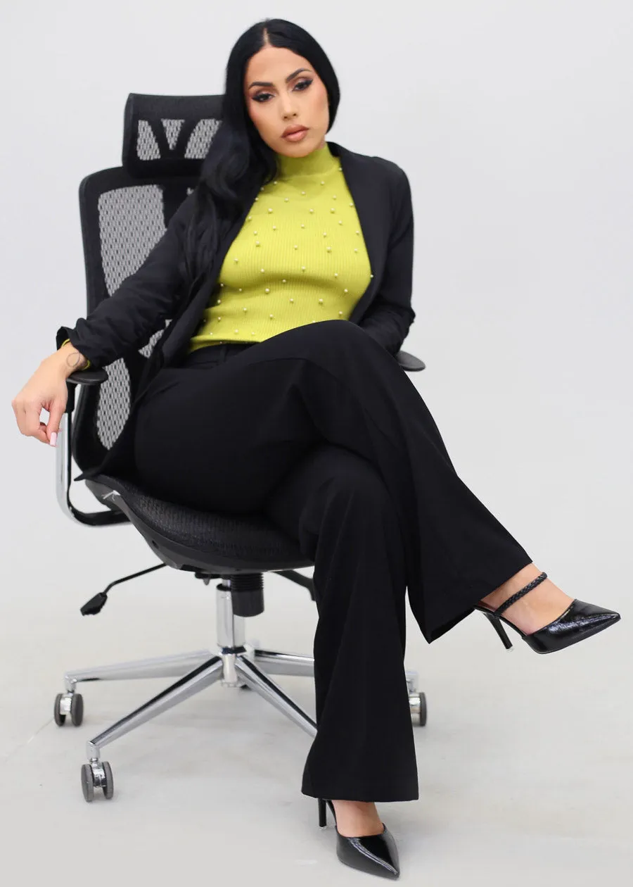 Long Sleeve Mock Neck Pearl Sweater Lime sold by Moda product image thumbnail 2