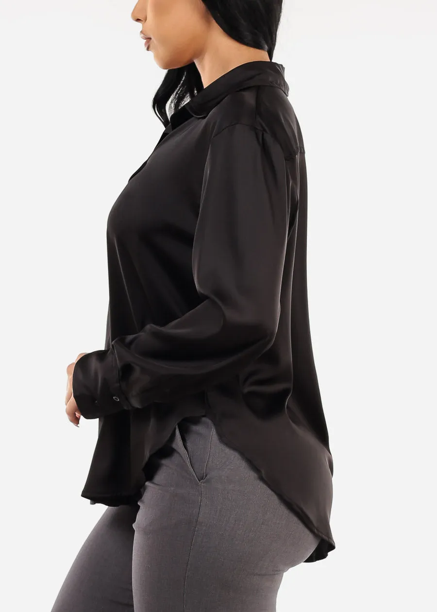 Long Sleeve Button Up Black Satin Blouse sold by Moda product image thumbnail 3