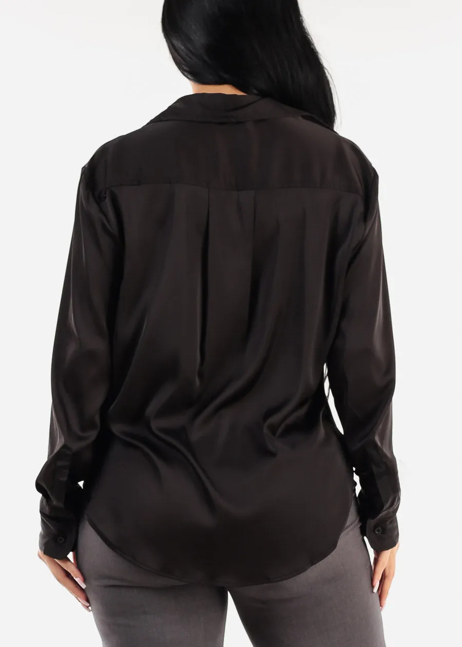 Long Sleeve Button Up Black Satin Blouse sold by Moda product image thumbnail 4