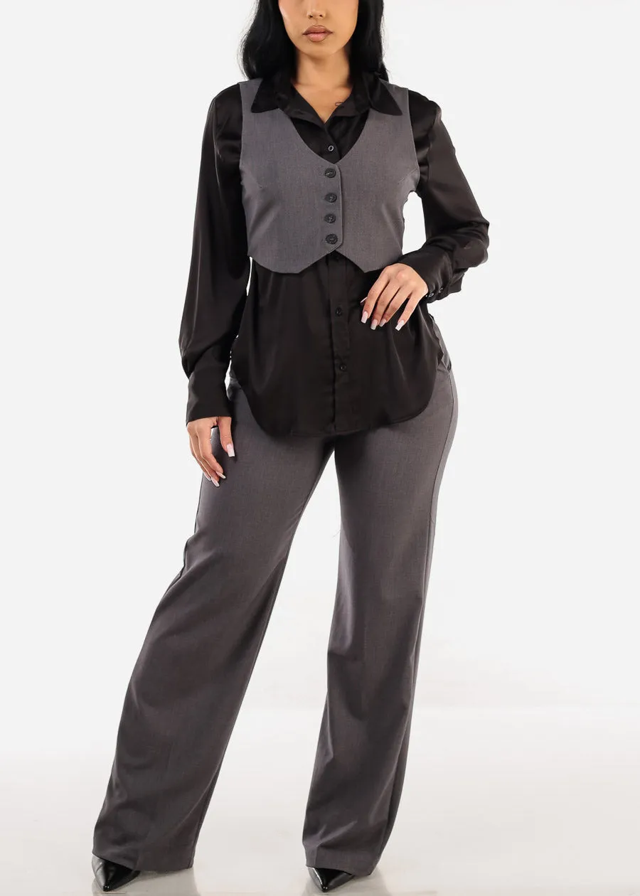 Long Sleeve Button Up Black Satin Blouse sold by Moda product image thumbnail 5