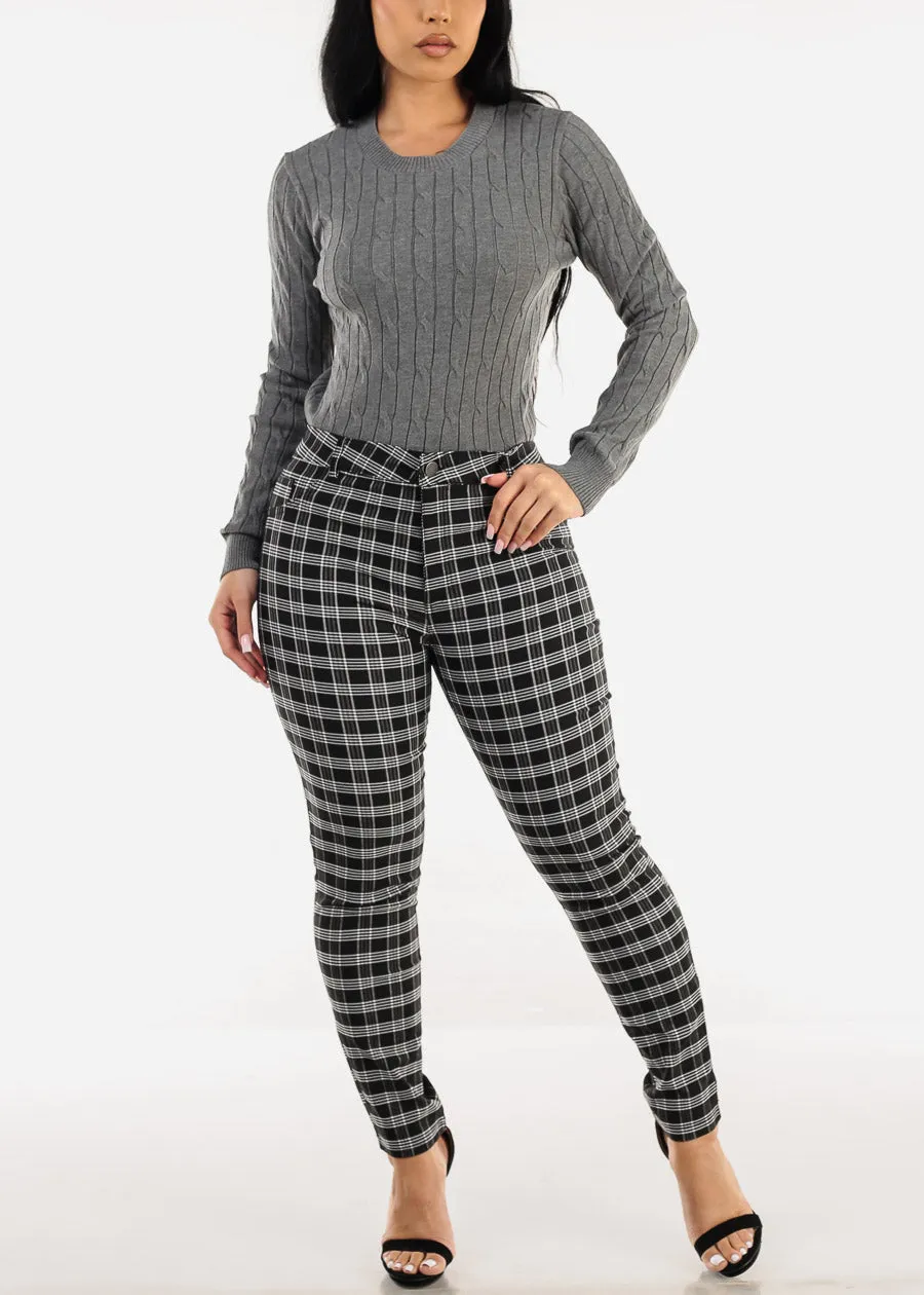 Long Sleeve Crewneck Cable Knit Sweater Charcoal sold by Moda product image thumbnail 2