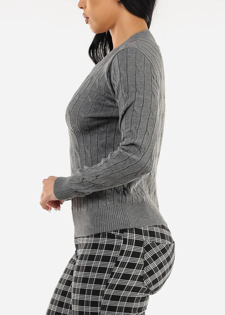 Long Sleeve Crewneck Cable Knit Sweater Charcoal sold by Moda product image thumbnail 3