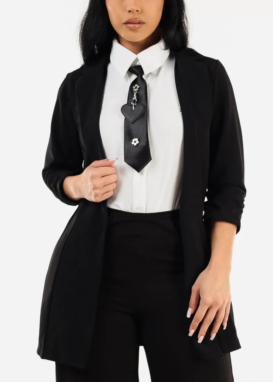 Formal Open Front Quarter Sleeve Black Blazer sold by Moda