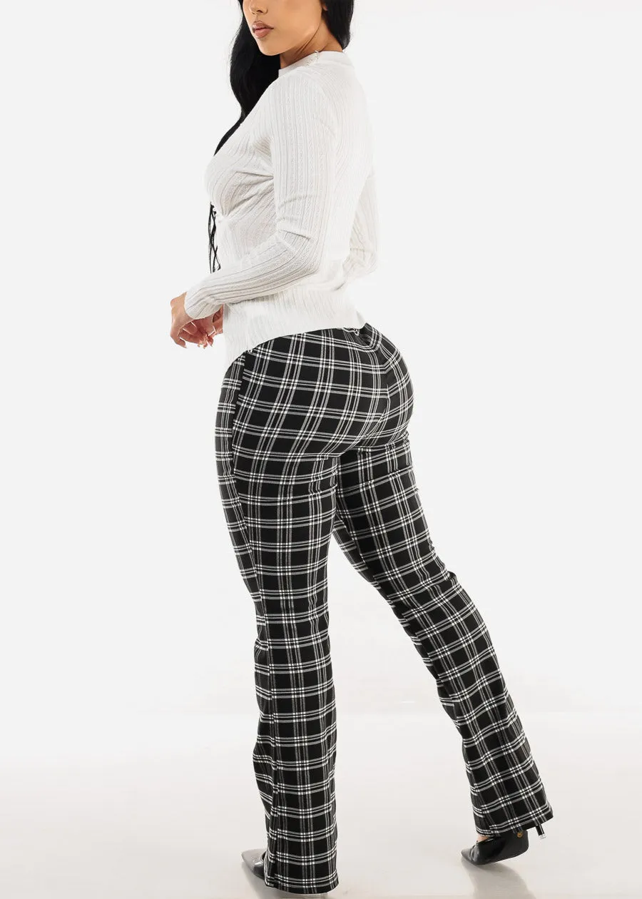 Super High Waist Plaid Flared Bootcut Pants Black sold by Moda product image thumbnail 5