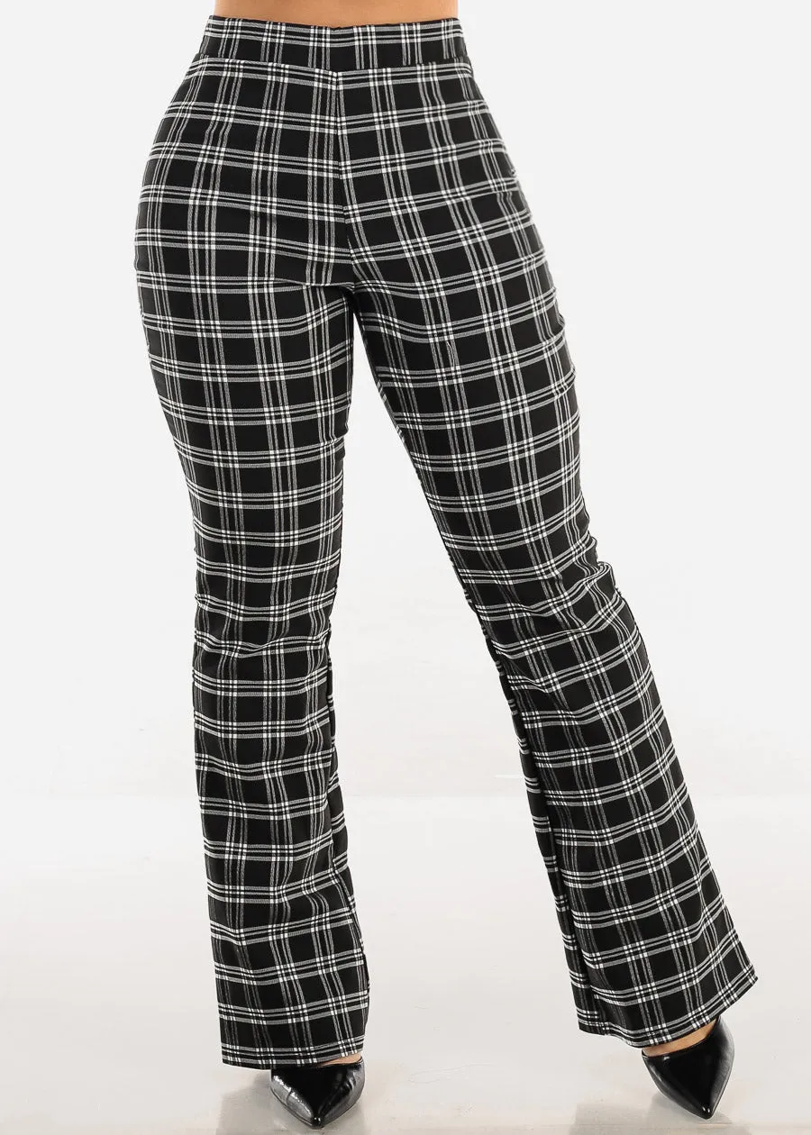 Super High Waist Plaid Flared Bootcut Pants Black sold by Moda