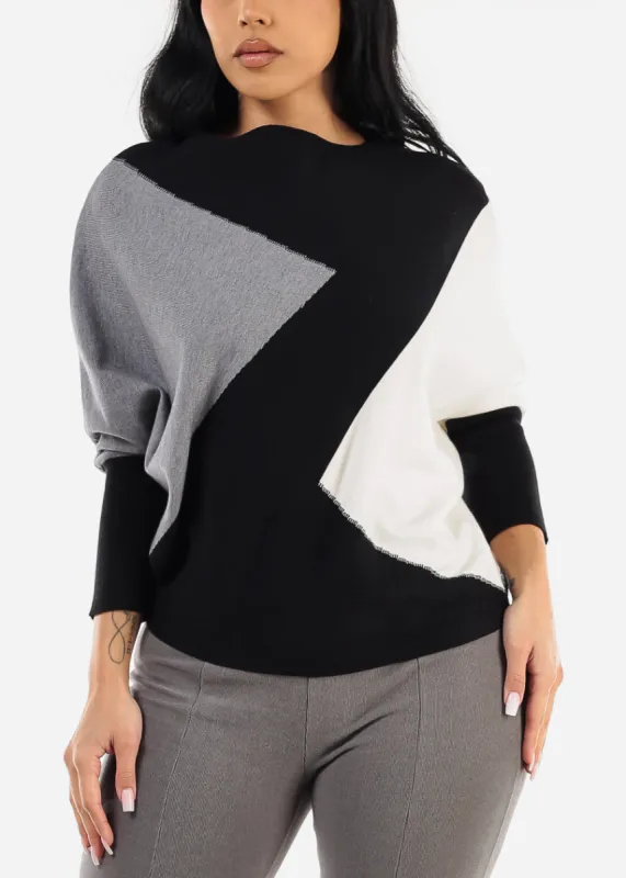 Black Quarter Sleeve Colorblock Sweater sold by Moda