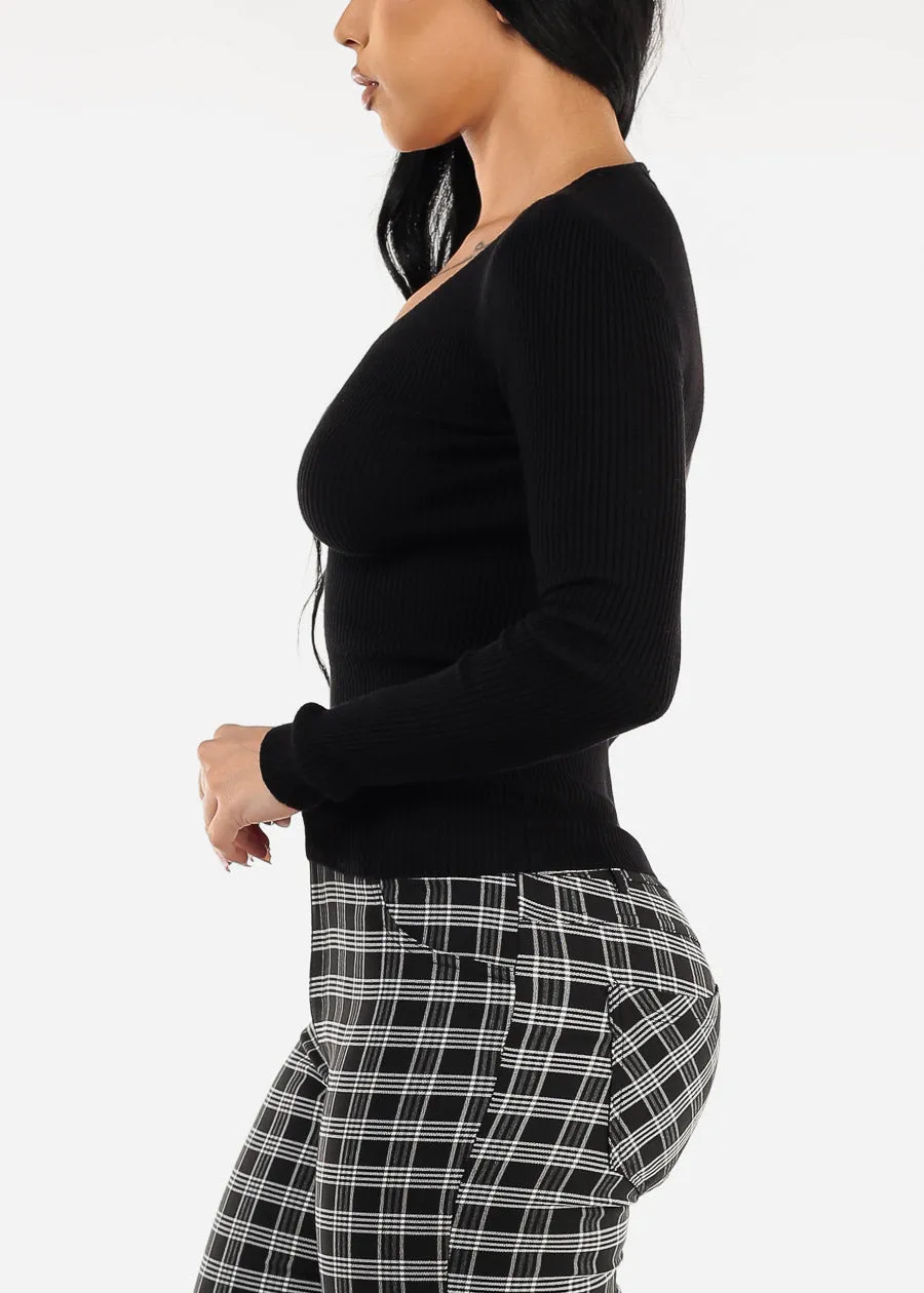 Black Long Sleeve Vneck Ribbed Sweater sold by Moda product image thumbnail 3