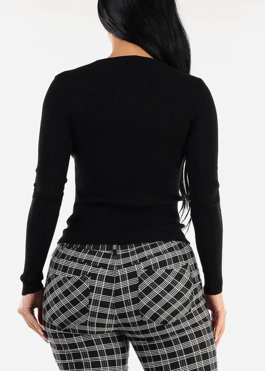 Black Long Sleeve Vneck Ribbed Sweater sold by Moda product image thumbnail 4
