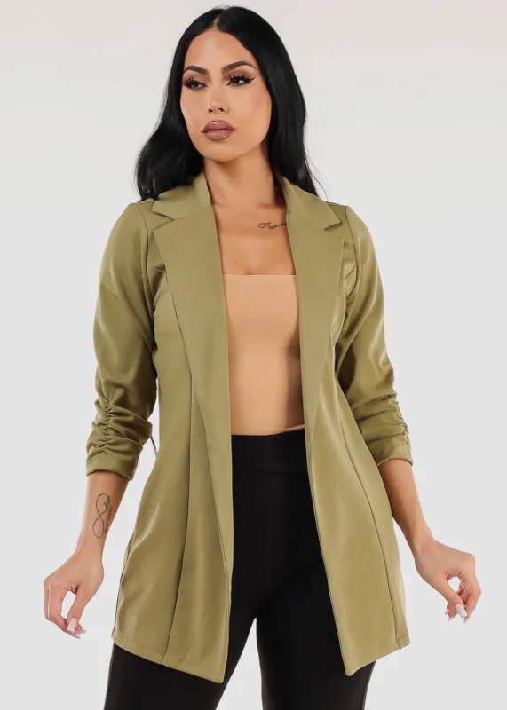 Formal Open Front Quarter Sleeve Blazer Olive sold by Moda