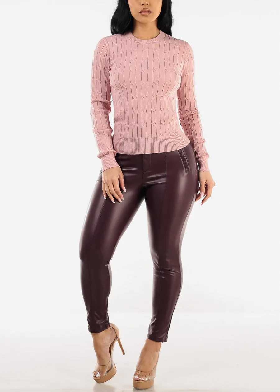 Long Sleeve Crewneck Cable Knit Sweater Pink sold by Moda product image thumbnail 2
