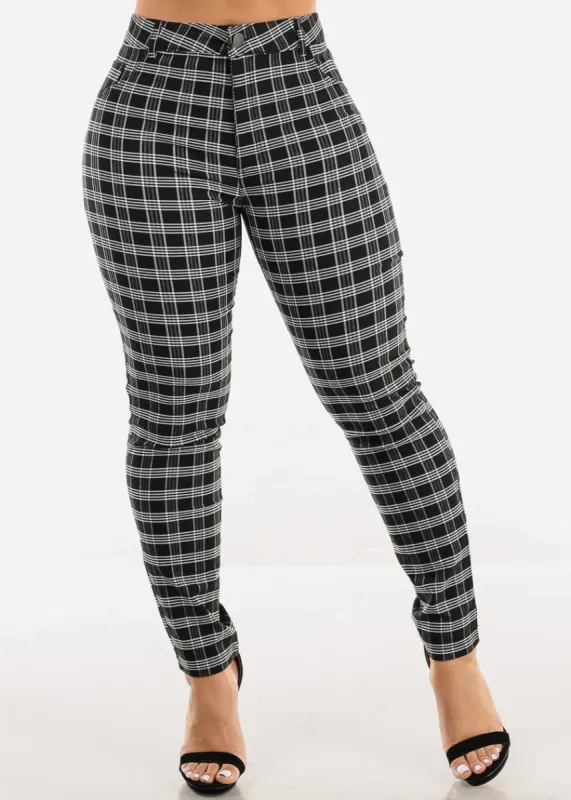 Black Super High Waist Plaid Skinny Pants sold by Moda