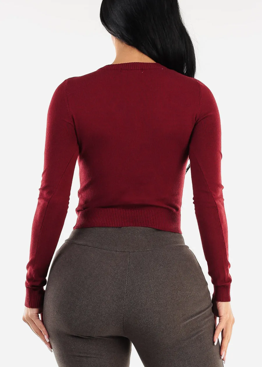 Long Sleeve Vneck Sweater Top Burgundy sold by Moda product image thumbnail 4