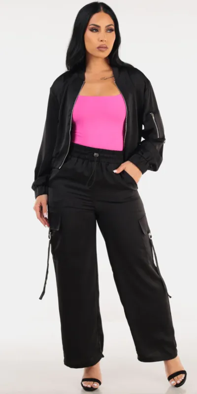 Satin Zip Up Black Pants Trio sold by Moda