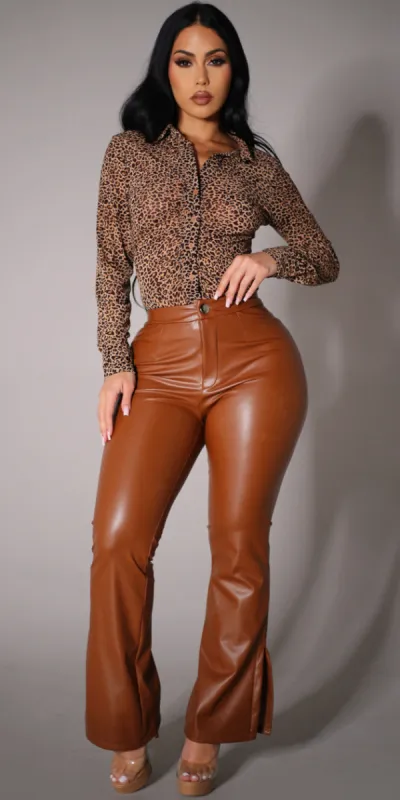 Leopard Mesh Flared Pants Look sold by Moda