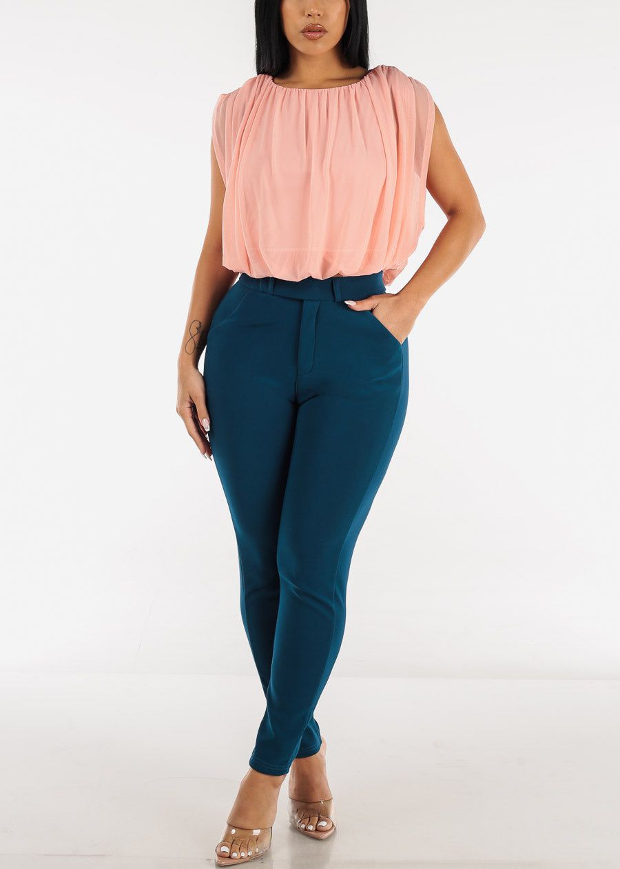 High Waist Teal Dressy Skinny Pants sold by Moda product image thumbnail 2