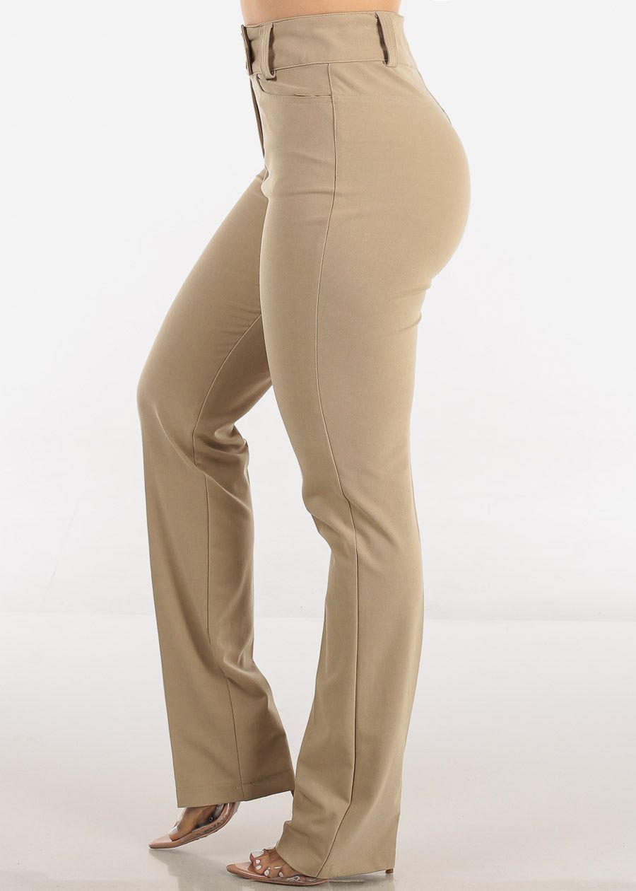 Khaki Super High Waist Dressy Bootcut Pants sold by Moda